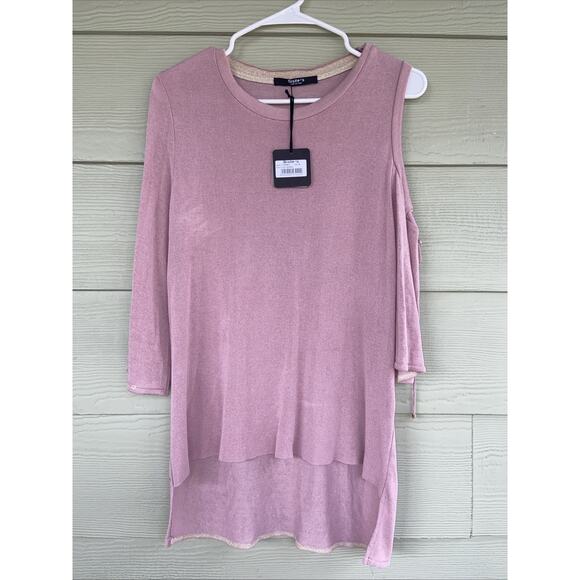 Sistes Italy Dusty Rose Metallic Detail Asymmetric Tunic Blouse Shirt Medium NEW - Picture 1 of 9